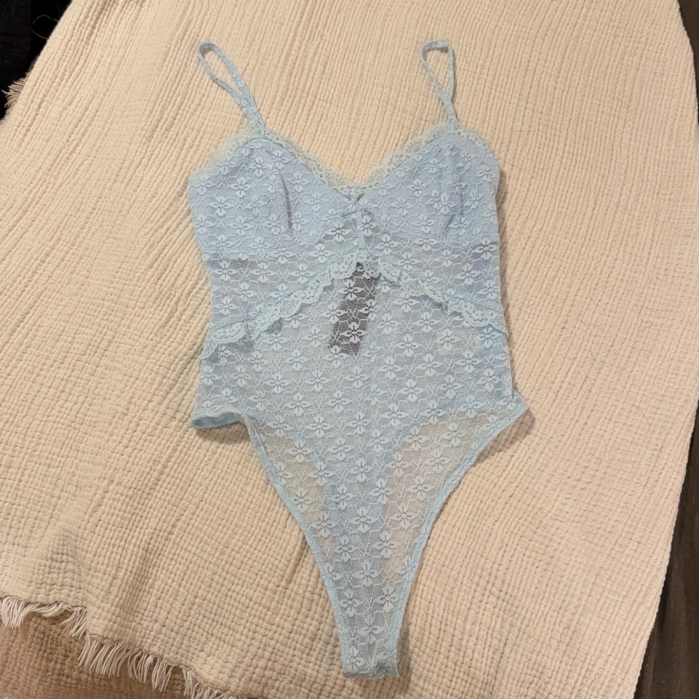 Lulu's Sky Blue Lace Bodysuit